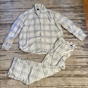 GAP Women's “Softest” Light Gray Plaid Flannel Pajama Set